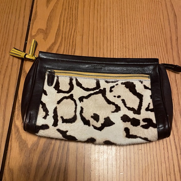 Vintage Coach Animal Print Tan, Dark Brown, and Yellow Zip Pouch/Clutch/Purse - Picture 1 of 5